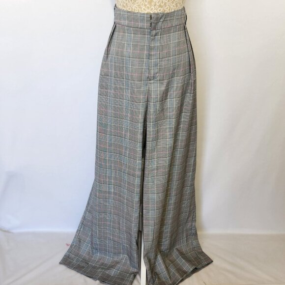 Eloquii Women's Size 16 Gray Plaid Wide Leg Zip Close Belt Loop Pockets Pants - Picture 1 of 12
